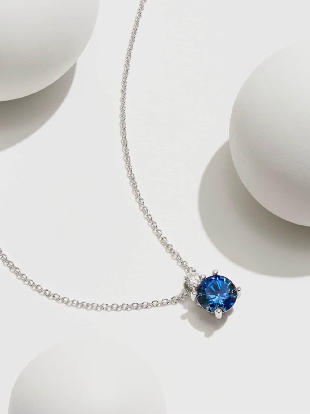 Amazon Essentials Silver Necklace with Blue Solitaire Pendant